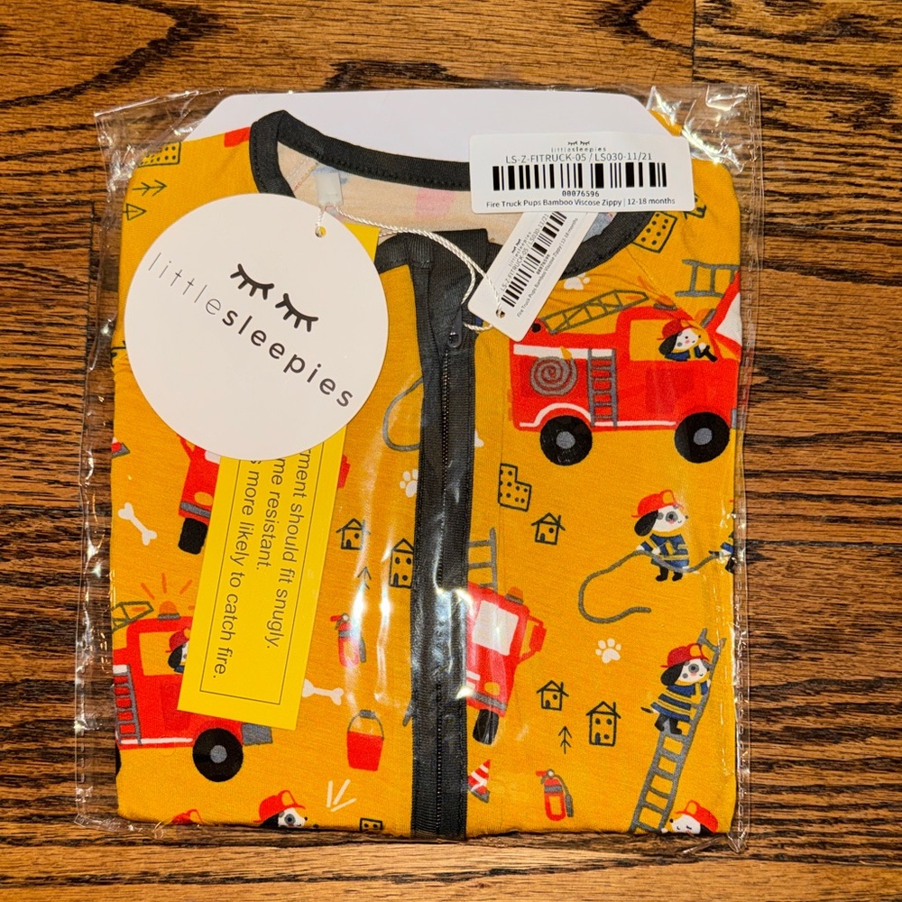 Little Sleepies bamboo pups Fire Truck Kids Zippy Pajama NWT